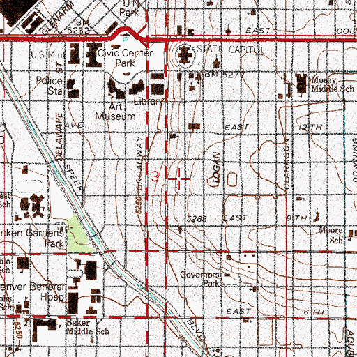 Topographic Map of Sherman Street Historic District, CO