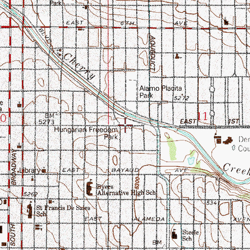 Topographic Map of South Side-Baker Historic District, CO