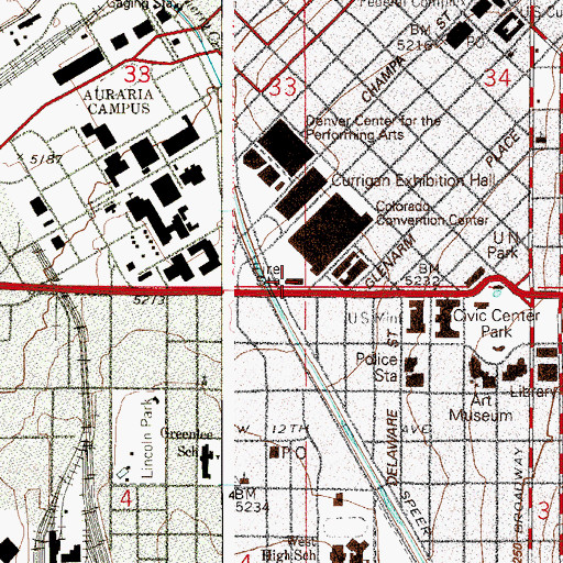 Topographic Map of Denver Fire Department Station 1, CO
