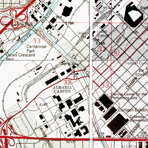 Topographic Map of Denver Fire Department Station 6, CO