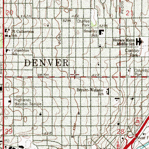 Topographic Map of Denver Fire Department Station 7, CO