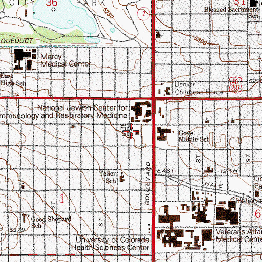 Topographic Map of Denver Fire Department Station 15, CO