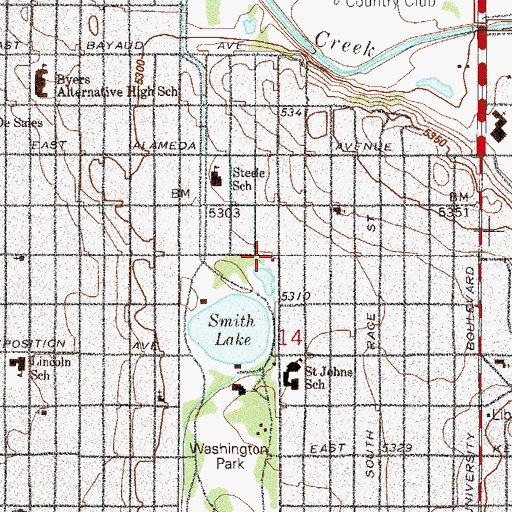 Topographic Map of Denver Fire Department Station 21, CO