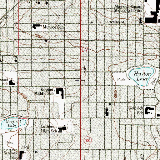 Topographic Map of Denver Fire Department Station 23, CO