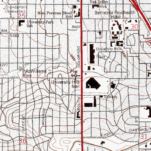 Topographic Map of Denver Fire Department Station 24, CO