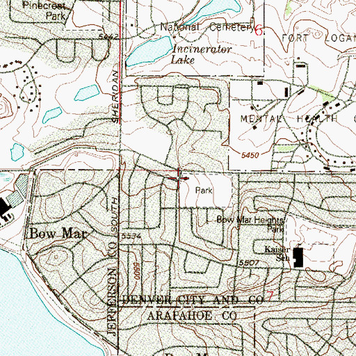 Topographic Map of Denver Fire Department Station 28, CO