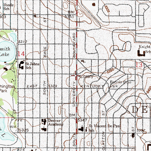 Topographic Map of Denver Public Library Eugene Field Branch, CO