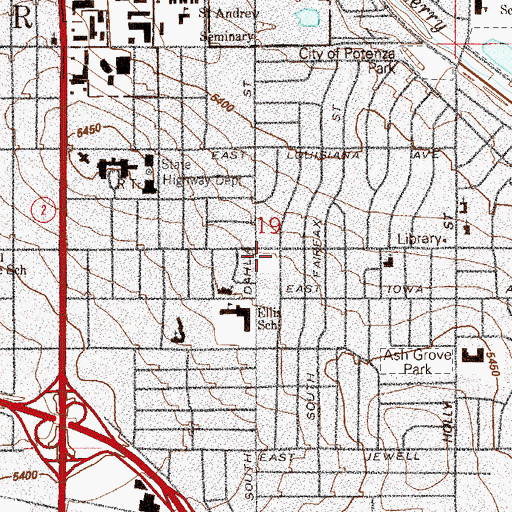 Topographic Map of Denver Public Library Virginia Village Branch, CO