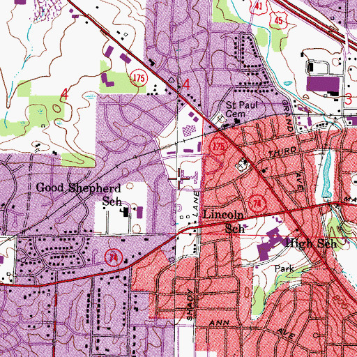 Topographic Map of Shady Lane Elementary School, WI