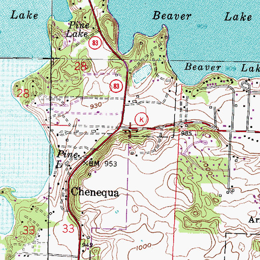 Topographic Map of Chenequa Village Hall, WI