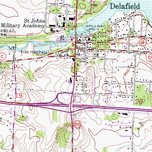 Topographic Map of Delafield City Hall, WI