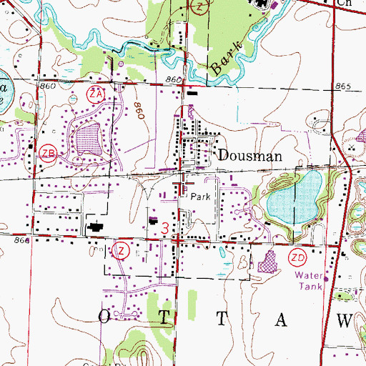 Topographic Map of Dousman City Hall, WI