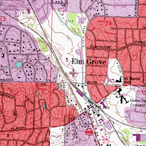 Topographic Map of Elm Grove Village Hall, WI