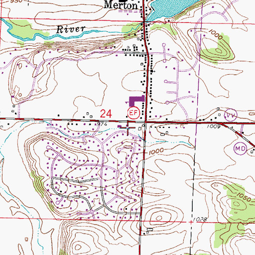 Topographic Map of Merton Village Hall, WI