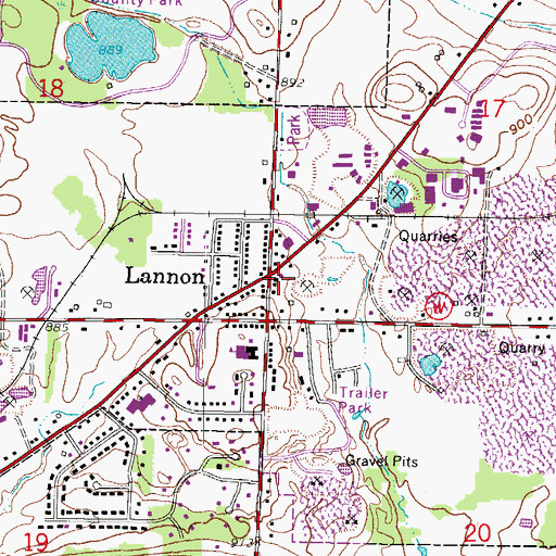Topographic Map of Lannon Village Hall, WI