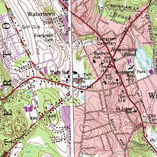 Topographic Map of Taft School, CT