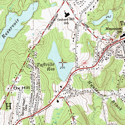 Topographic Map of Taftville Reservoir, CT