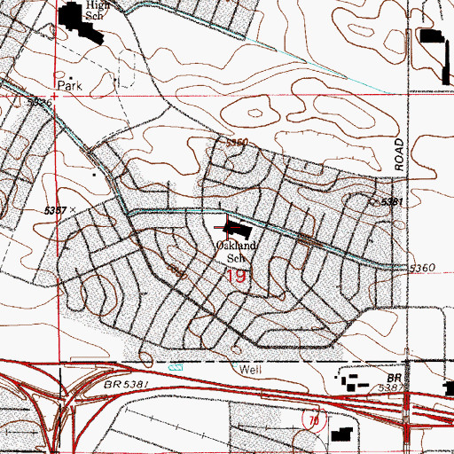 Topographic Map of Oakland Elementary School, CO