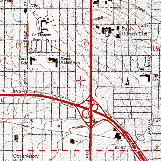 Topographic Map of Boulevard Shopping Center, CO