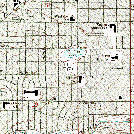 Topographic Map of Garfield Lake Park, CO