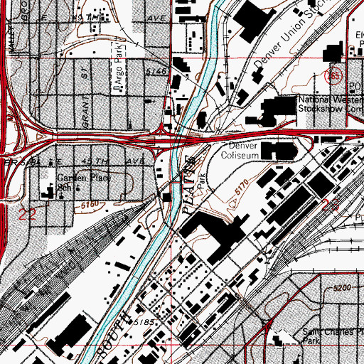 Topographic Map of Globeville Landing Park, CO