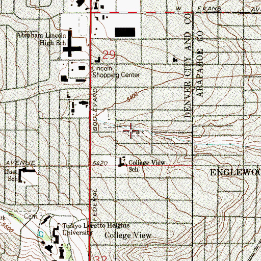 Topographic Map of Harvard Gulch Park, CO