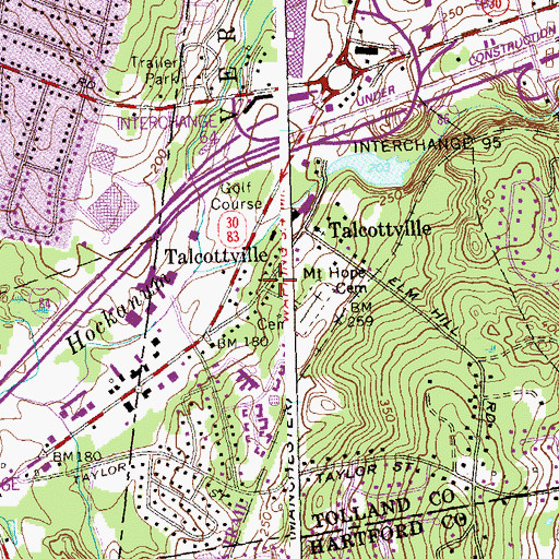 Topographic Map of Talcottville, CT