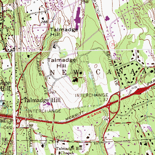 Topographic Map of Talmadge Hill, CT