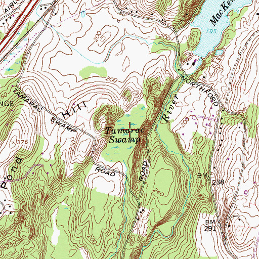 Topographic Map of Tamarac Swamp, CT