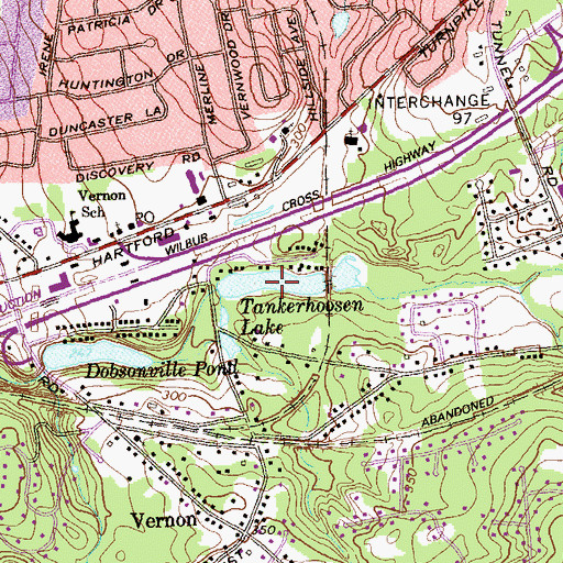Topographic Map of Tankerhoosen Lake, CT