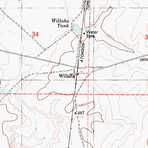 Topographic Map of Willaha Railroad Station, AZ