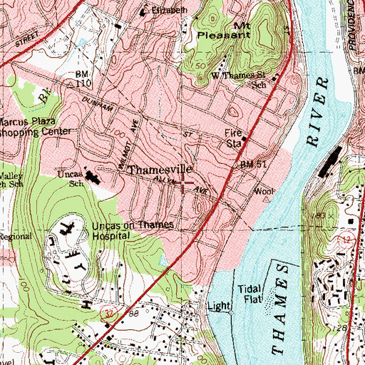 Topographic Map of Thamesville, CT