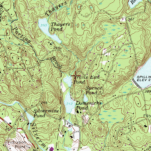 Topographic Map of Thayers Brook, CT