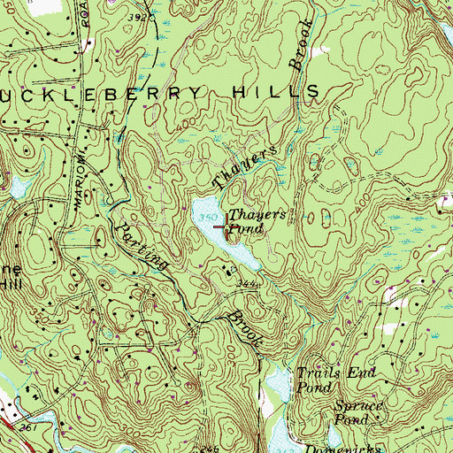 Topographic Map of Thayers Pond, CT