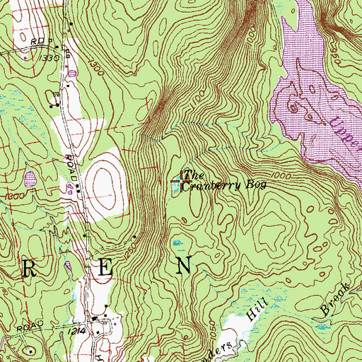 Topographic Map of The Cranberry Bog, CT