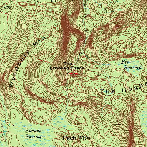 Topographic Map of The Crooed Esses, CT