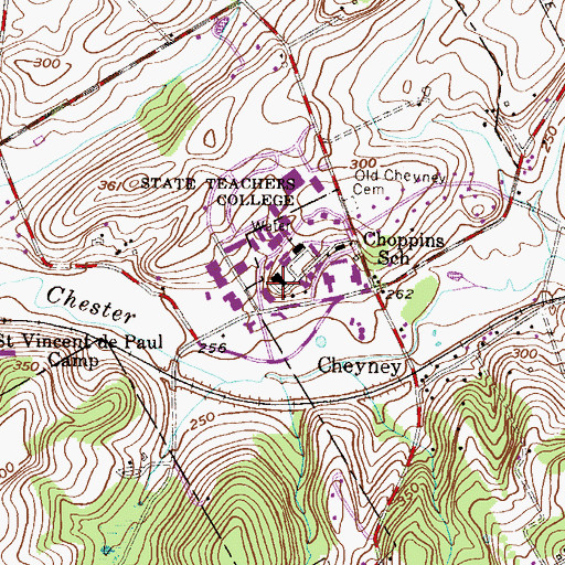 Topographic Map of Emlen Hall, PA
