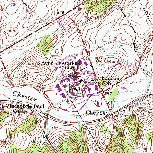 Topographic Map of Vaux Hall, PA