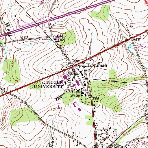 Topographic Map of Amos Hall, PA