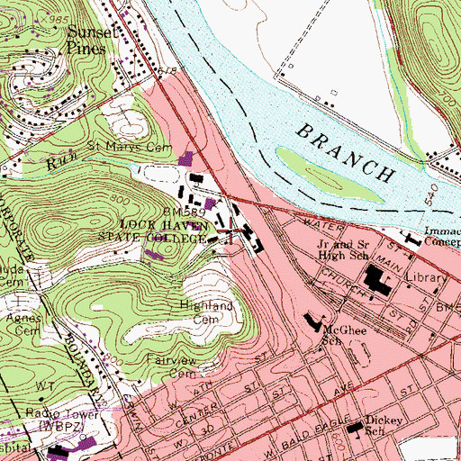 Topographic Map of Cornelius M Sullivan Hall, PA