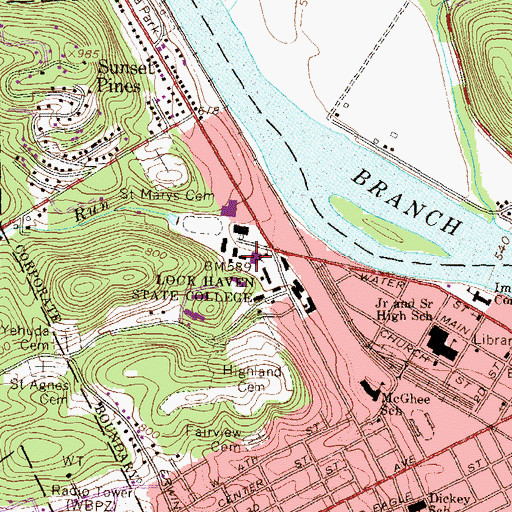 Topographic Map of George B Stevenson Library, PA