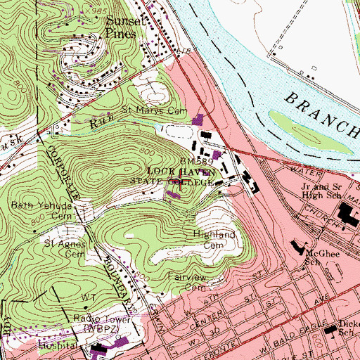 Topographic Map of Helen L McEntire Hall, PA