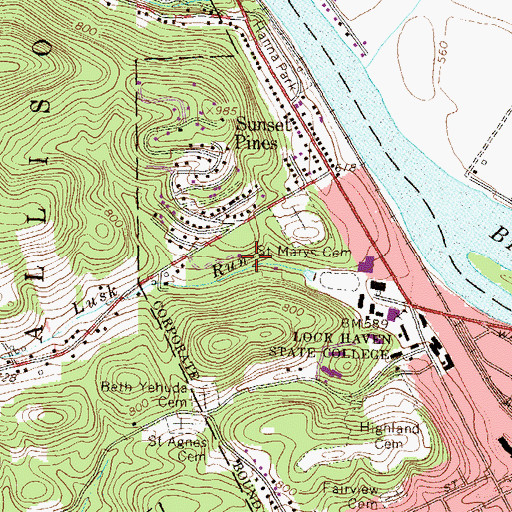 Topographic Map of Hubert H Jack Stadium, PA