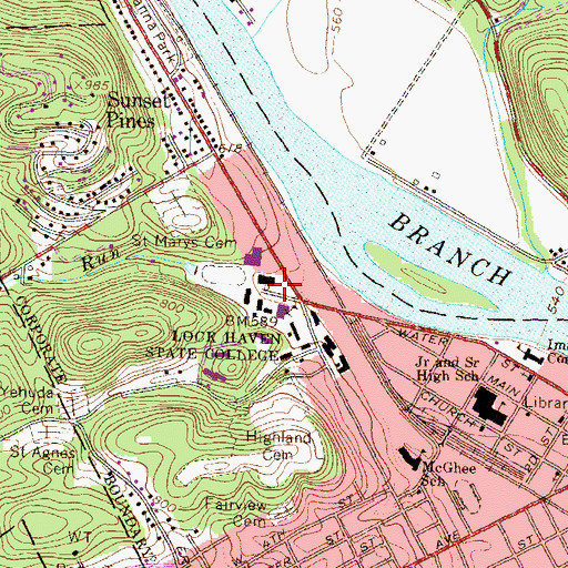 Topographic Map of Jesse Scott Himes Hall, PA