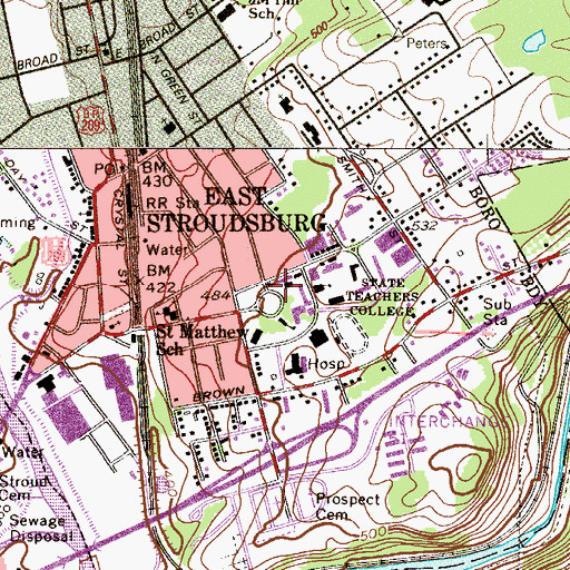Topographic Map of Beers Lecture Hall, PA