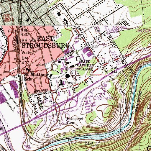 Topographic Map of Ellen Martin Stadium, PA