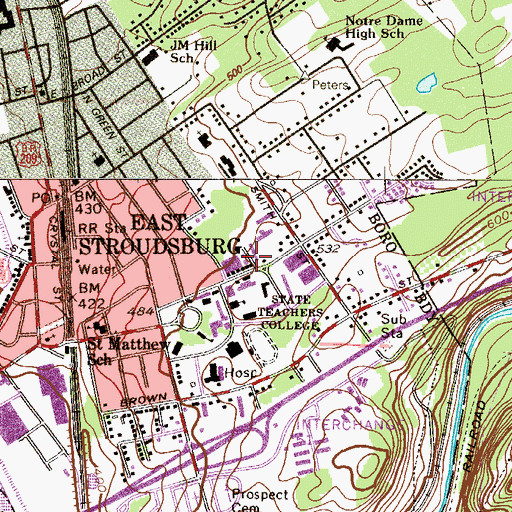 Topographic Map of Hawthorn Residence Hall, PA