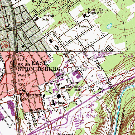 Topographic Map of Hemlock Residence Hall, PA