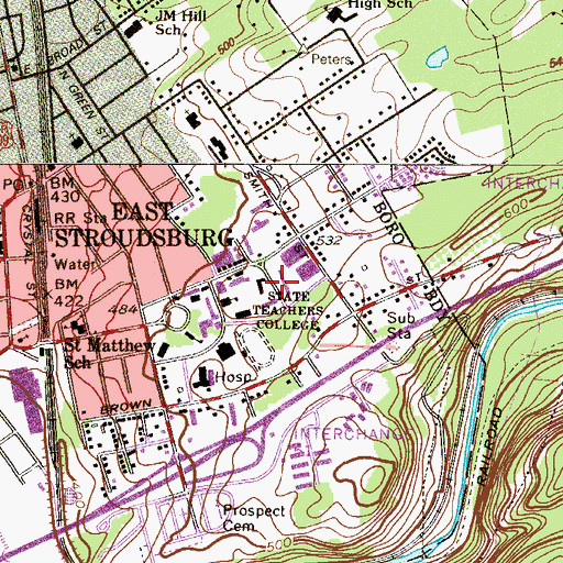 Topographic Map of Linden Residence Hall, PA