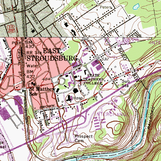 Topographic Map of Monroe Residence Hall, PA